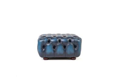 Pouf chesterfield vintage originale inglese blu petrolio