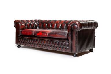 Divano Chesterfield club 3 posti vintage inglese originale bordeaux