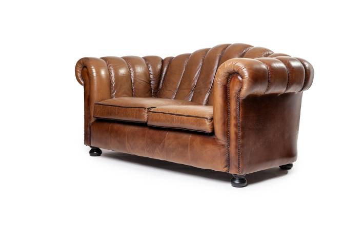 Divano Chesterfield club 2 posti inglese originale vintage marrone