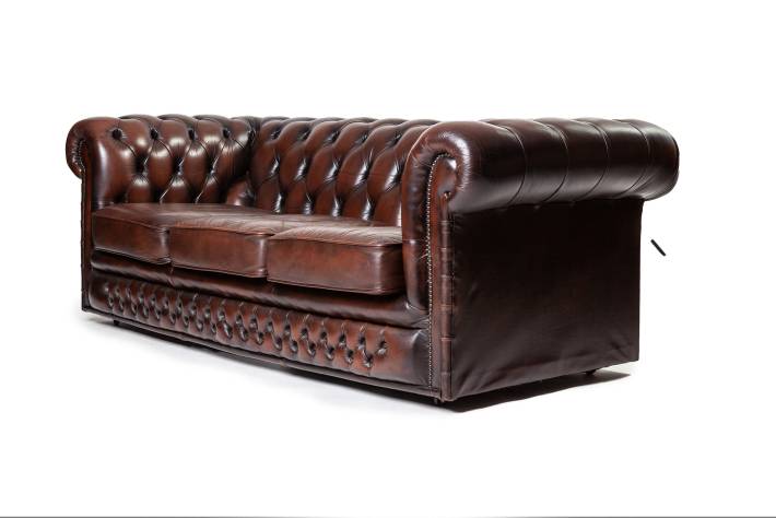 Divano Chesterfield club 3 posti vintage inglese originale marrone