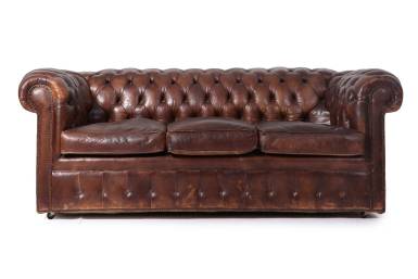 Antico divano 3 posti chesterfield club inglese originale marrone