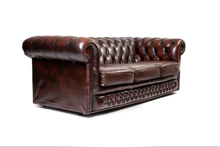 Divano Chesterfield club 3 posti vintage inglese originale marrone