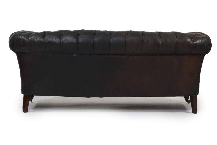 Divano chesterfield club 3 posti antico inglese originale in pelle nera