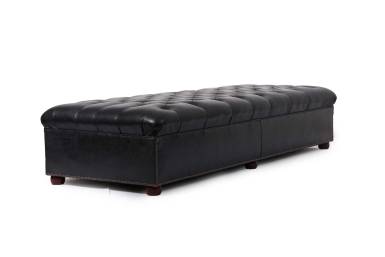 Panca chesterfield 8 posti vintage inglese originale in pelle nera antracite