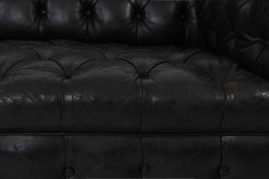 Divano chesterfield club 3 posti antico inglese originale in pelle nera