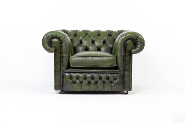 Poltrona chesterfield club inglese vintage originale verde