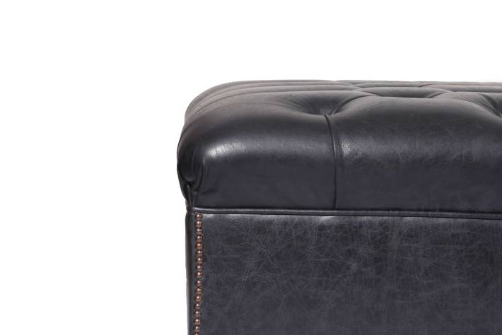 Panca chesterfield 8 posti vintage inglese originale in pelle nera antracite