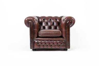 Poltrona chesterfield club inglese vintage originale marrone