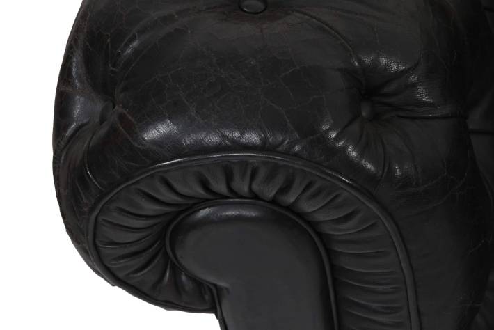 Divano chesterfield club 3 posti antico inglese originale in pelle nera