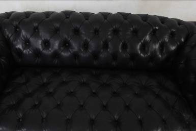 Divano chesterfield club 3 posti antico inglese originale in pelle nera