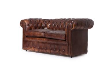 Antico divano 2 posti chesterfield club inglese originale marrone