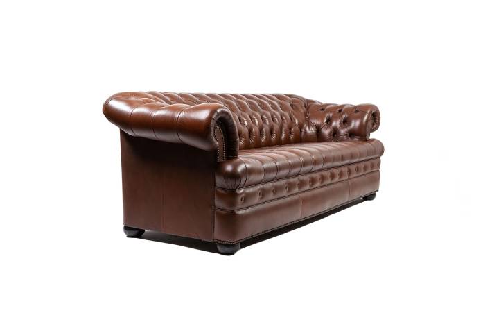 Divano chesterfield club 4 posti inglese marrone con seduta capitonnè