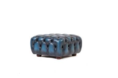 Pouf chesterfield vintage originale inglese blu petrolio