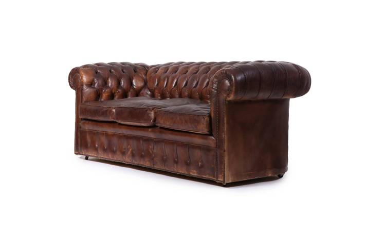 Antico divano 3 posti chesterfield club inglese originale marrone