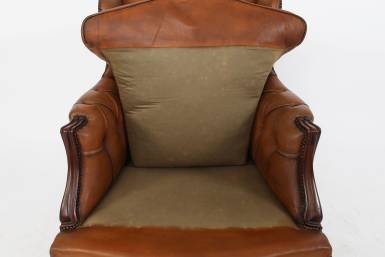 Coppia di poltrone chesterfield inglese originale vintage marrone cognac