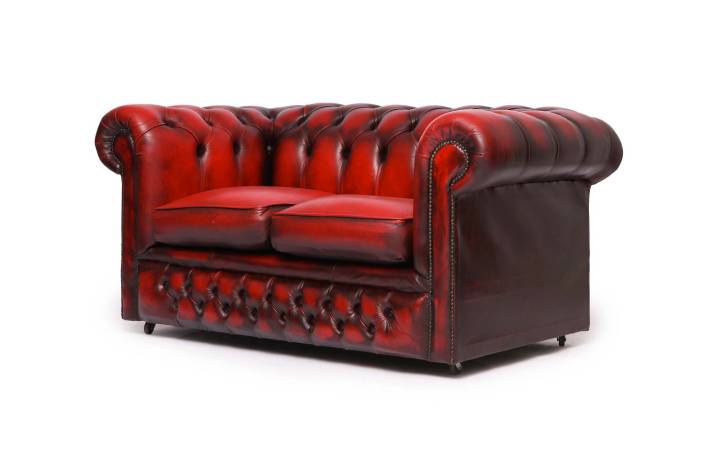 Divano Chesterfield club 2 posti inglese originale vintage bordeaux