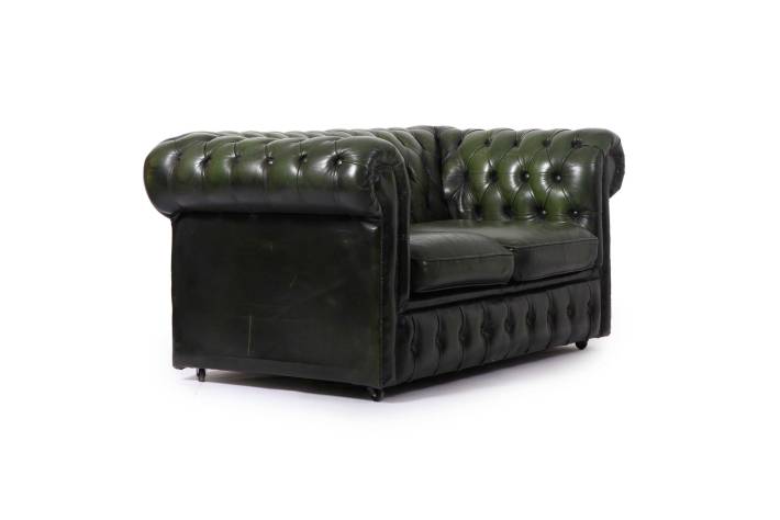 Divano Chesterfield club 2 posti vintage inglese originale verde smeraldo