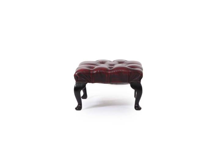 Poggiapiedi chesterfield vintage inglese originale in pelle bordeaux