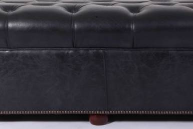 Panca chesterfield 8 posti vintage inglese originale in pelle nera antracite