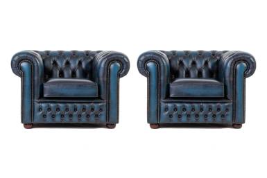 Coppia di poltrone chesterfield club vintage originale inglese blu petrolio