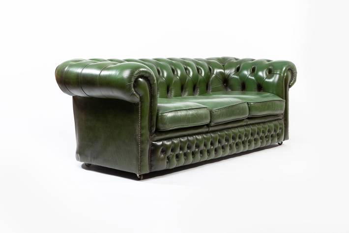 Divano chesterfield club 3 posti inglese vintage originale verde