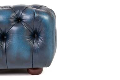 Pouf chesterfield vintage originale inglese blu petrolio