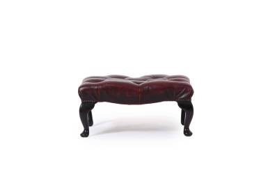 Poggiapiedi chesterfield vintage inglese originale in pelle bordeaux