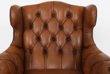 Coppia di poltrone chesterfield inglese originale vintage marrone cognac