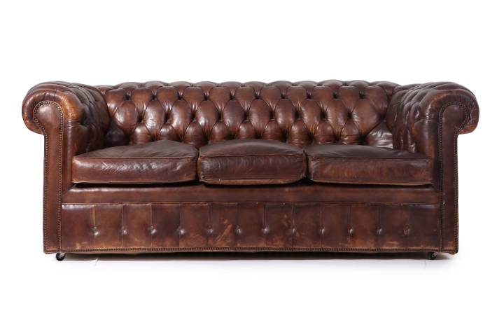 Antico divano 3 posti chesterfield club inglese originale marrone