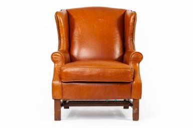 Poltrona inglese bergere in cuoio cognac vintage