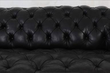 Divano chesterfield club 3 posti antico inglese originale in pelle nera