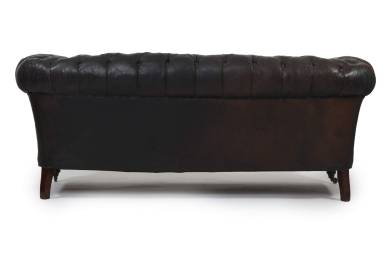 Divano chesterfield club 3 posti antico inglese originale in pelle nera