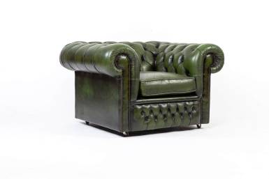 Poltrona chesterfield club inglese vintage originale verde