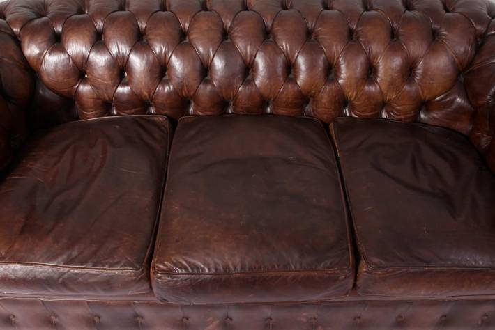 Antico divano 3 posti chesterfield club inglese originale marrone