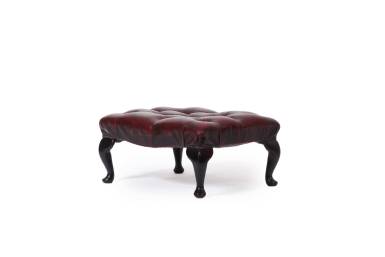 Poggiapiedi chesterfield vintage inglese originale in pelle bordeaux