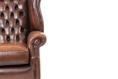 Poltrona chesterfield Queen Anne inglese originale vintage in cuoio