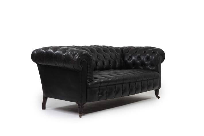 Divano chesterfield club 3 posti antico inglese originale in pelle nera