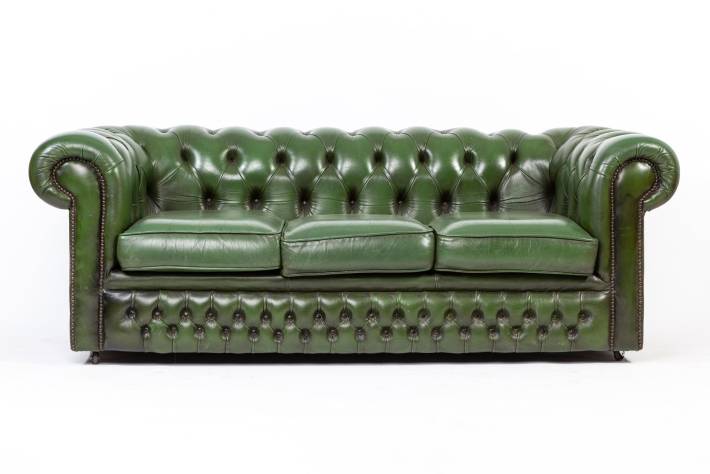 Divano chesterfield club 3 posti inglese vintage originale verde