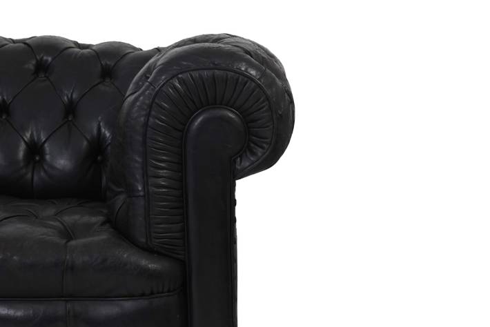 Divano chesterfield club 3 posti antico inglese originale in pelle nera