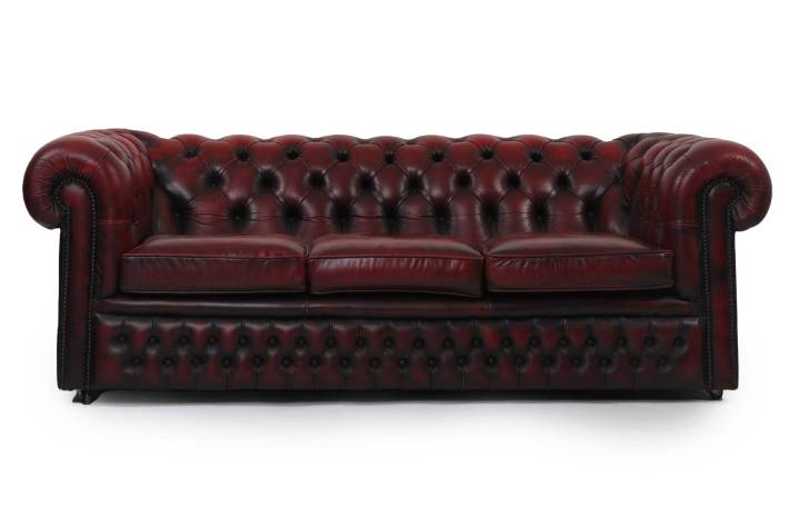 Divano chesterfield club 3 posti vintage originale bordeaux anticato