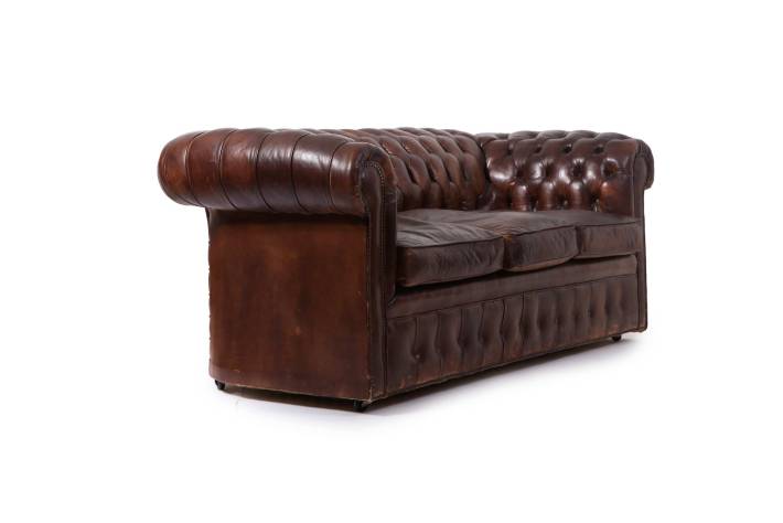 Antico divano 3 posti chesterfield club inglese originale marrone