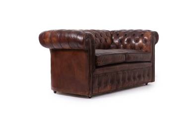 Antico divano 2 posti chesterfield club inglese originale marrone